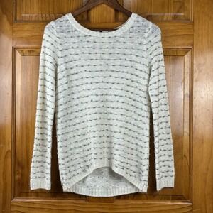 Freshman 1996 Cream Grey Polka Dot Textured Knit High Low Zipper Sweater M Soft